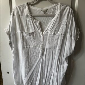 Lucky Brand White Short-Sleeve Henley Tunic with Pockets